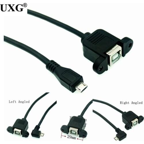 USB 2.0 B female socket scanner printer panel mounted to USB Micro B 5-pin 90 degree male cable best quality 30cm 50cm 100cm