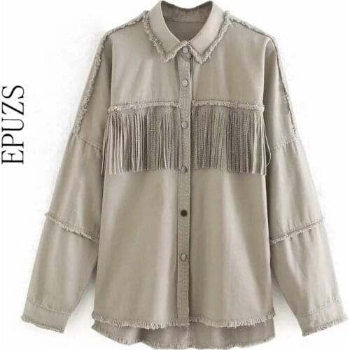 Vintage tassel jeans jacket women coat streetwear asymmetrical long sleeve plus size jakcet 2020 female chic outwear