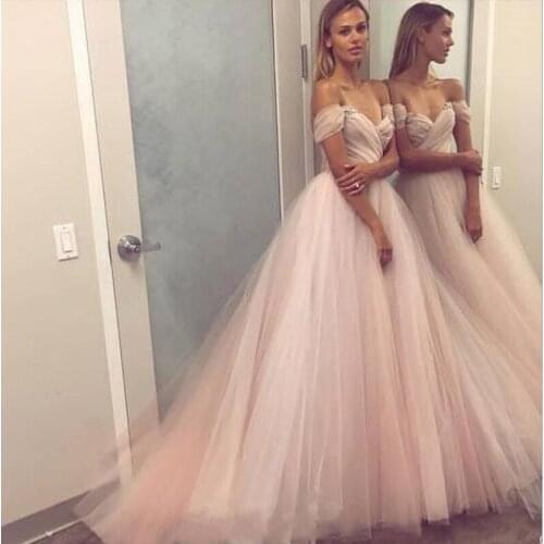 Tulle Princess Evening Dress Boat Neck Off The Shoulder Long Formal Dresses 2020 Party Gowns Evening Gowns Robe De Soiree