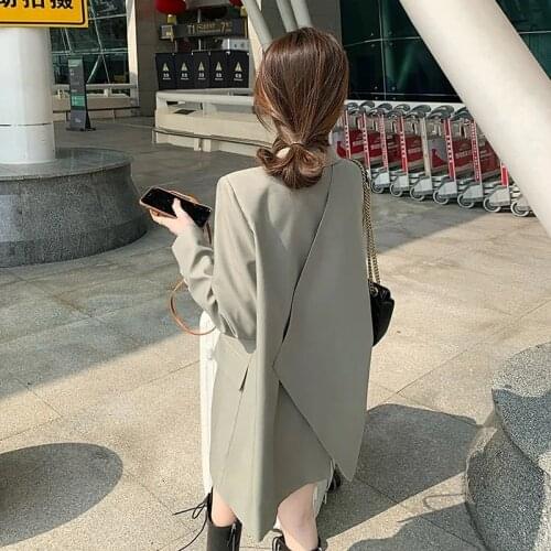 Spring Autumn 2021 Korean Women Slate-gray Blazers Loose Lapel Single Breasted Office Ladies Elegant Suit Jacket Casual Fashion