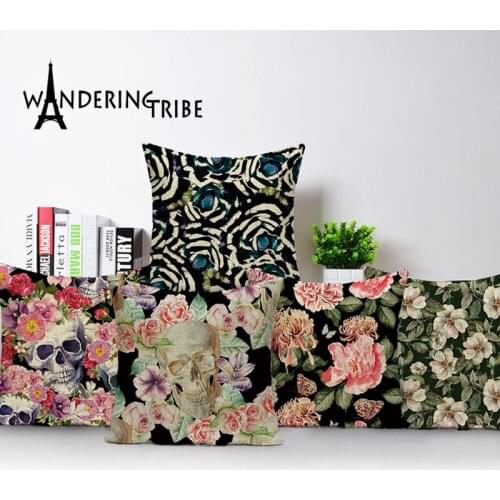 Vintage Decorative Cushion Covers Flower Floral Living Room Cushions Sugar Skull Pillowcse Quality Green Throw Pillow Cover45*45