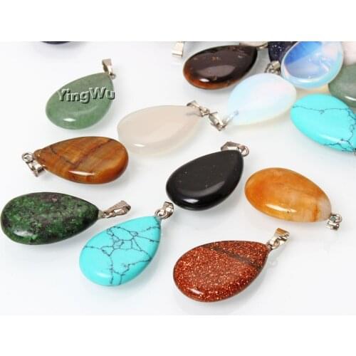 Yingwu 10pcs Lot Assorted Natural Stone Water Drop Pendants Crystal Fluorite Opalite obsidian Chakra Healing Reiki Beads