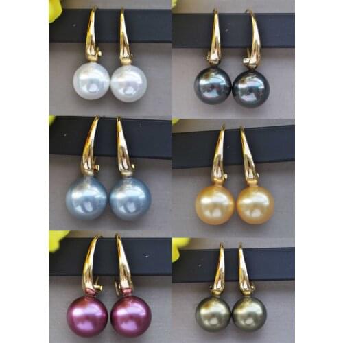 Z10981 14mm Round South Sea Shell Pearl Dangle Earring
