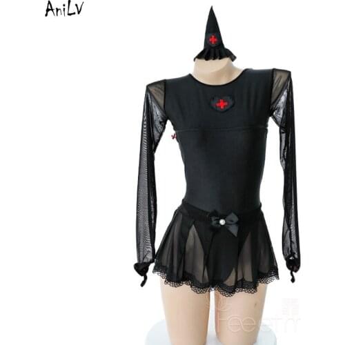 AniLV Halloween Black Witch Magic Swimsuit Costume Women Swim Skirt Swimwear Uniform Set Pool Party Cosplay