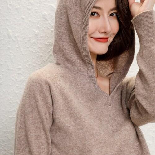 Hot Sale Women Knitwears With Hat 100% Australian Wool Knitting Pullovers Hooded 6Colors Long Sleeve Female Clothes