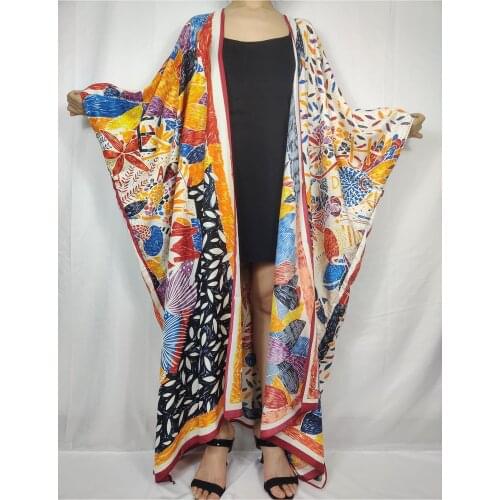 Causal 2021 Summer Fashion Open Side Silk Printed Kimono For Lady Kuwait Dubai Ramadan Streetwear Kaftan Blouse For Women