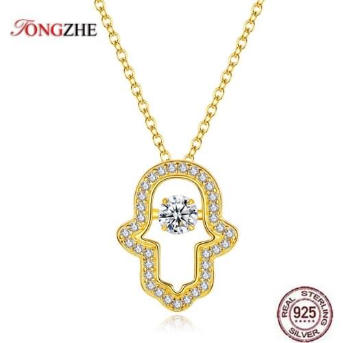 TONGZHE Lucky 2019 Fashion 925 Sterling Silver Hamsa Hand Pendant Fatima Hand Necklace Women Choker Turkey Jewelry Choker Bijoux