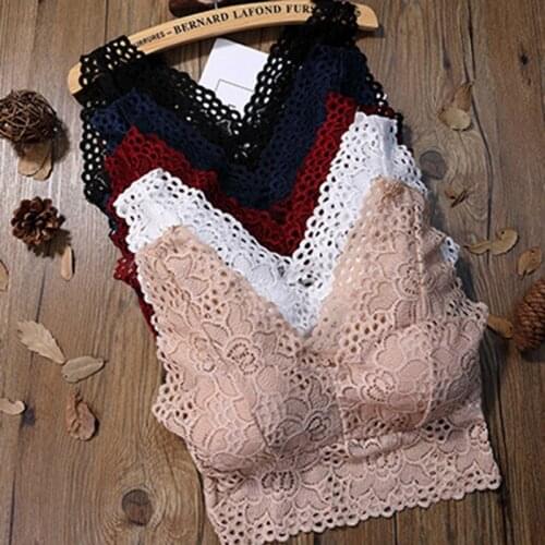 Women Sexy Lingerie Lace Underwear Sling Beauty Back Tube Top V-Neck Chest Pad Bra