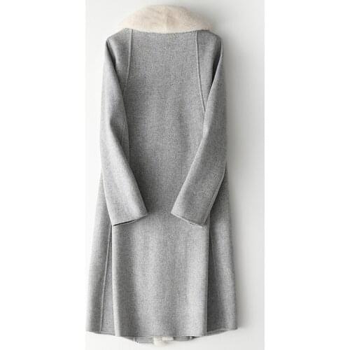 Coat Fur Womens Winter Jacket Women Natural Mink Fur Collar Wool Coat Female Double Side Woolen Coats Korean Jackets MY en s s