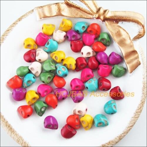 50Pcs Mixed Stone Halloween Skull Spacer Beads Charms 6x8mm