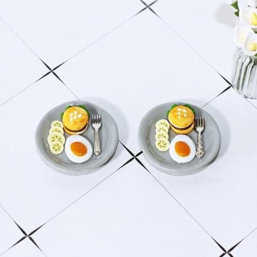 Doll House Accessories Miniature Shooting Props Model Toy Burger Egg Dish