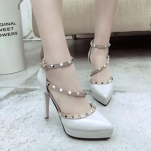European and American high heels 2021 new pointed rivet sexy womens shoes elegant waterproof platform stiletto sandals