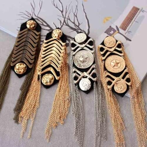 One piece breastpin tassels shoulder board mark knot Epaulet metal patches badges applique for clothing HE-2596