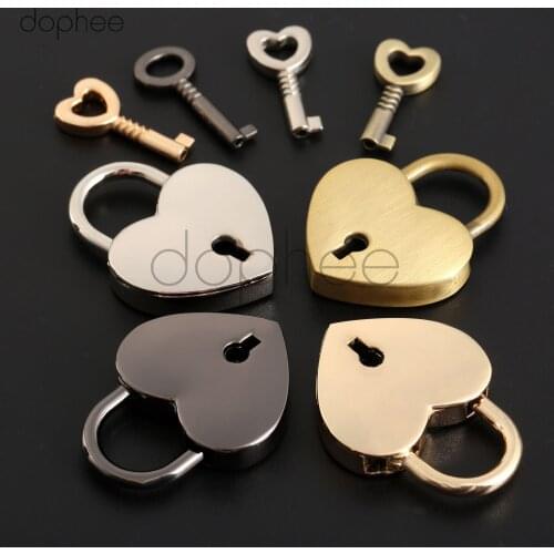 Dophee 1pcs 39*30mm Mini Love Heart Shape Pad Lock 4 Colors With Key For Tiny Luggage Bag Case Suitcase Craft Lock Set