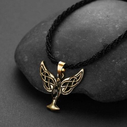 CHENGXUN Antique Angel Pendant Necklace for Men Women Rope Chain Necklace Viking Wings Jewelry Birthday for Boyfriend
