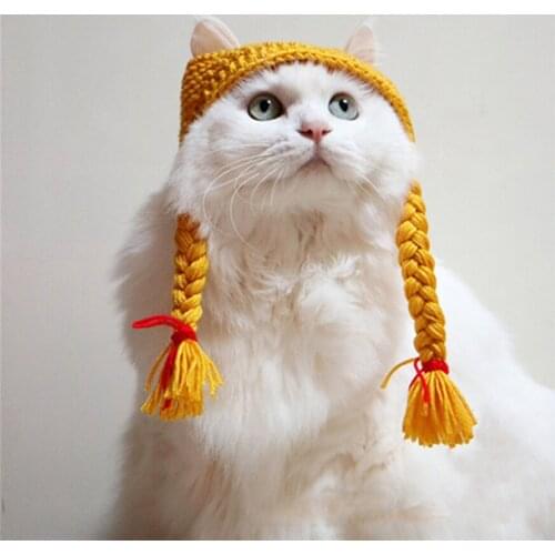 Cat Headgear Handmade Braid Hat Cat Wig Hat British Short American Short Cat Headdress Pet Accessories Knitted Hat