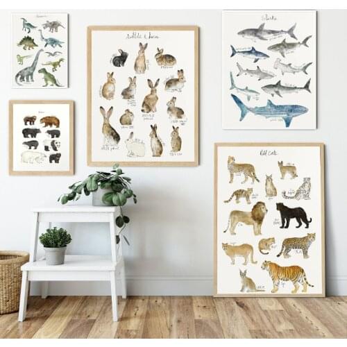 Wall Art Canvas Painting Dinosaur Rabbits Sharks Animal Art Prints Nordic Posters And Prints Wall Pictures Baby Kids Room Decor