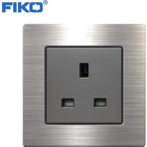 FIKO 13A Square socket wall power socket ，Household stainless steel panel 86mm*86mm stainless steel panel home hotel standard
