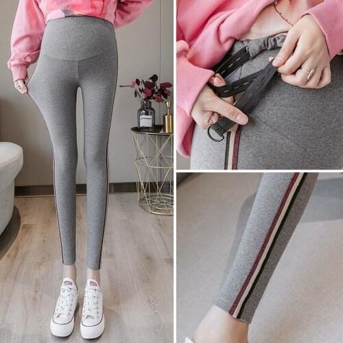 Maternity Elastic Waist Leggings Side Striped Sports Belly Sweatpants Clothes For Pregnant Women Pregnancy Skinny Pencil Pants