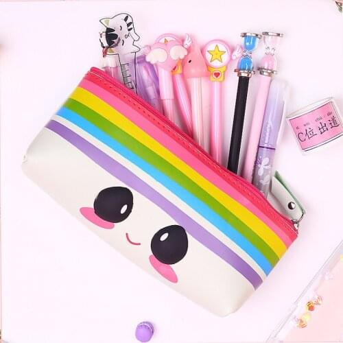 Kawaii Cartoon Pencils Case Pu Leather Stationery Bag Waterproof Zipper Pencils Box Cute Pen Bags For Kids Gift School Supplies