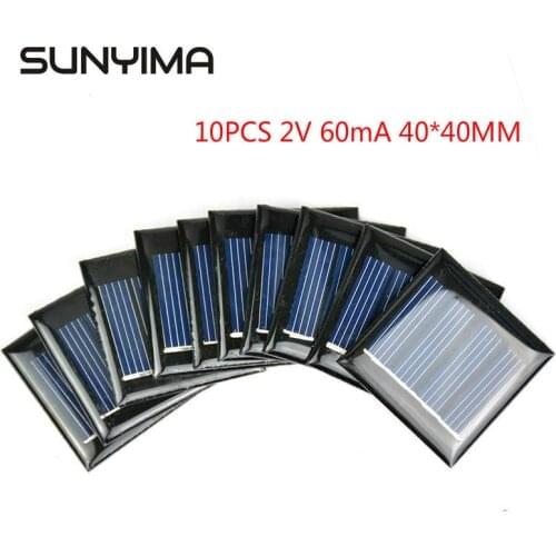 SUNYIMA 10PCS 2V 60mA Solar Panel Epoxy Polycrystalline DIY Toy Solar Light Battery Power Charge Module 40*40MM Mini Solar Cell
