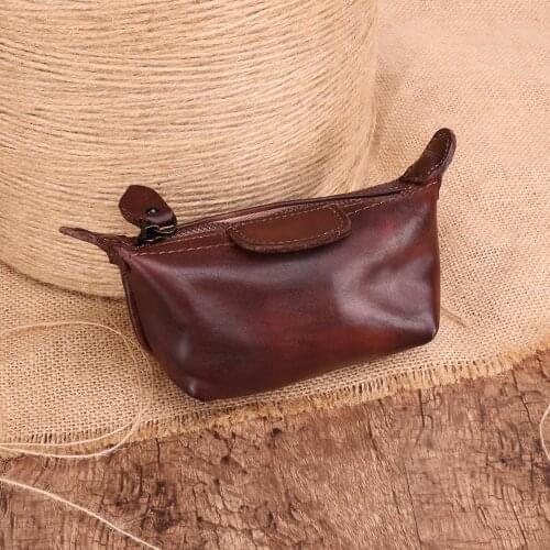 4 Colors Retro Genuine Leather Coin Purse Unisex Multifunctional Storage Bag Coin Purse