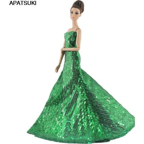 Green Sequin Fashion Doll Clothes For Barbie Doll Princess Gown 1/6 Dolls Accessories Party Dress For Barbie Doll Outfits