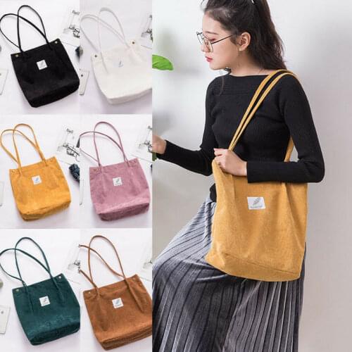 2019 Fashion Women Canvas Tote Shopping Bags Large Capacity Handbag Corduroy Casual Ladies Shoulder Hasp Shopping Bag