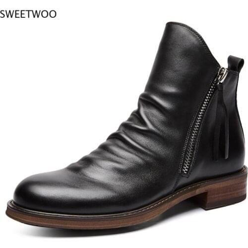2021 New Men Leather Boots Fashion High-Top Tassel Shoes British Style Big Size Autumn Ankle Booties Non-Slip Men Shoe