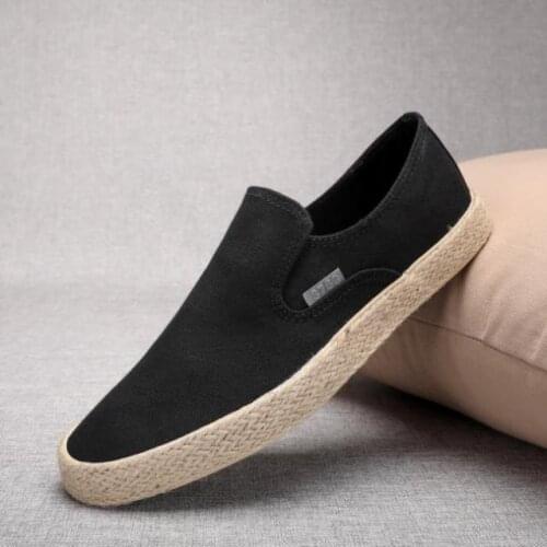 Black High Quality Mens Casual Loafers Breathable Male Solid Slip on Mens Canvas Shoes Soft Bottom Mens Sneakers