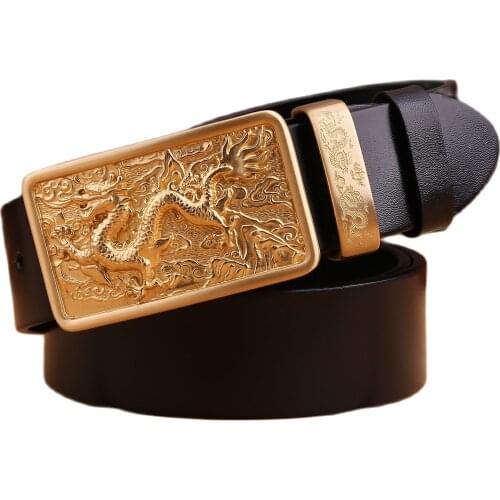 Dragon solid brass buckle luxury full grain 100% genuine leather 2020 new designer belt men high quality 3.8 cm red black coffee