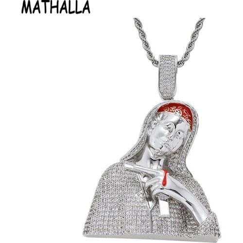 MATHALLA Micro Shop CZ Blood Pistol Pendant Necklace Cubic Zircon Pavé Bling Gold Silver Necklace Mens Accessories Body Jewelry