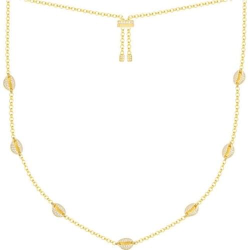 925 Sterling Silver Yellow Gold Color Toi Et Moi Conch Seashell Zircon Necklace Adjustable Choker Women Luxury Jewelry