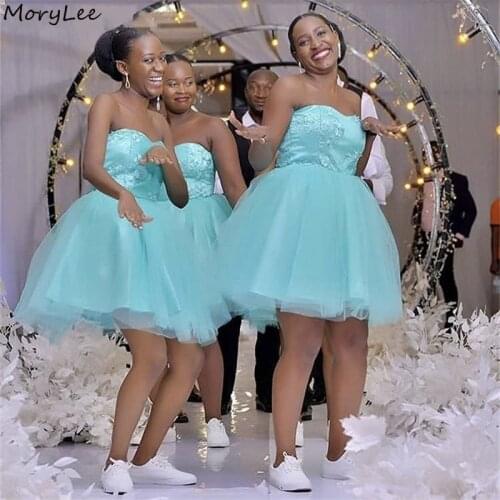 Bridesmaid Dresses Sweetheart Sleeveless A-Line Short Lace Applique Soft Tulle Bridesmaid Gowns Wedding Party Bridesmaid Dresses