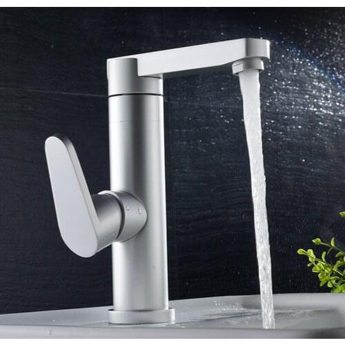 Modern Space Aluminum Bathroom Basin Faucet Deck Mounted Hot And Cold Water Mixer Tap Single Handle Hole Vessel Sink Water Crane