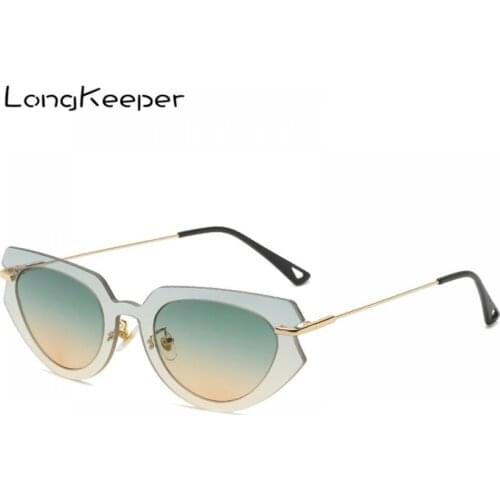 LongKeeper Vintage Cat Eye Sunglasses Women Fashion Shades Gradient Sun Glasses Ladies Rimless Beach Eyewear Zonnebril Dames
