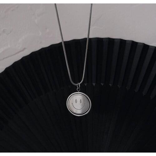 TARCLIY Trendy Geometric Round Smiley Face Titanium Steel Long Necklace Women Simple Temperament Hip-Hop Party Jewelry Gifts