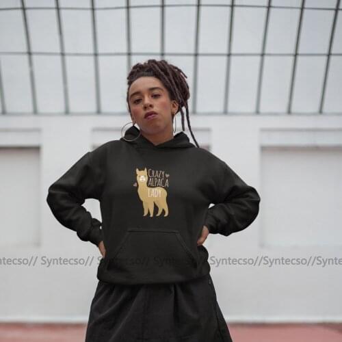 Llama Hoodie Crazy Alpaca Lady Hoodies Gray Long Sleeve Hoodies Women Printed Streetwear Plus Size Cotton Trendy Pullover Hoodie