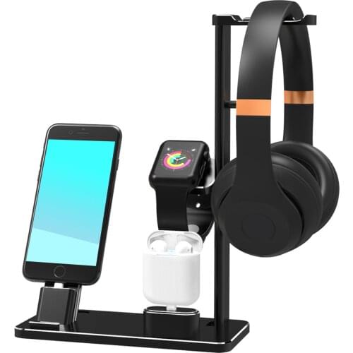 Besegad 6 in 1 Charging Holder Dock Charger Stand Station with Headset Bracket for Apple Watch iWatch AirPods iPhone X Xs Max