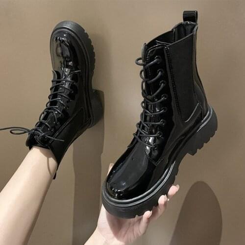 Ladies boots ankle boots autumn patent leather lace-up Ladies Pu non-slip winter shoes women shoes