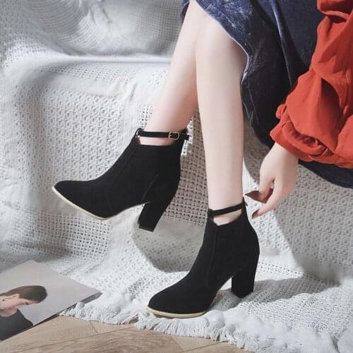 Solid Color Boots Womens Fashion Square heel Basic Casual Concise Elegant High-heeled Shoes big size 34-43 O3-98