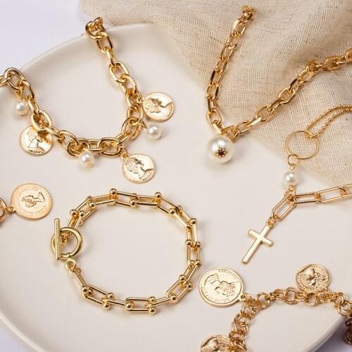 Fashion Vintage Pearl Bracelets Bracelets For Women Gold Silver Color Metal Portrait Pendant 2021 Trend Female Jewelry Gift