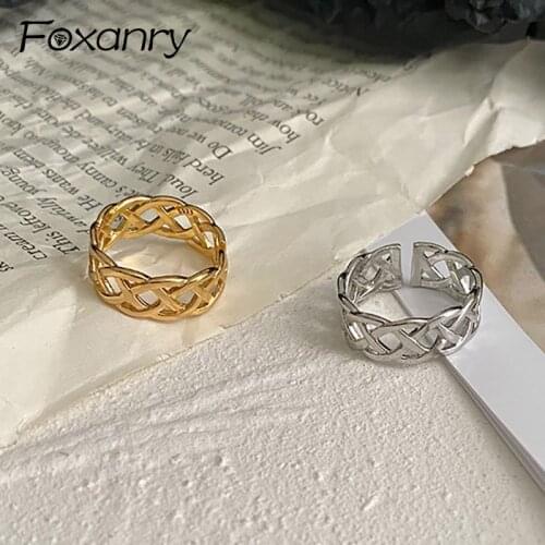 Foxanry 925 Sterling Silver Finger Rings for Women New Fashion Creative Winding Hollow Geometric Wedding Bride Jewelry Gifts
