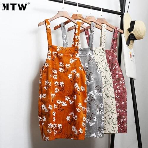 Retro Women Corduroy Dress 2020 Summer Autumn Beach Vest Dress Casual Sleeveless Loose Suspender Dress Vintage Party Dresses