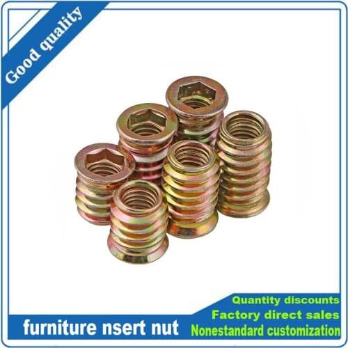 10pcs Steel Metal Hexagon Hex Socket Drive Head Embedded Insert Nut M6 M8 M10 E-Nut for Wood Furniture Inside and Outside Thread