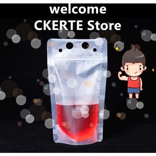 100pcs/lot New Scrub Plastic Drink Packaging Bag Pouch for Beverage Juice Milk Coffee with Handle and Holes for Straw 450ml