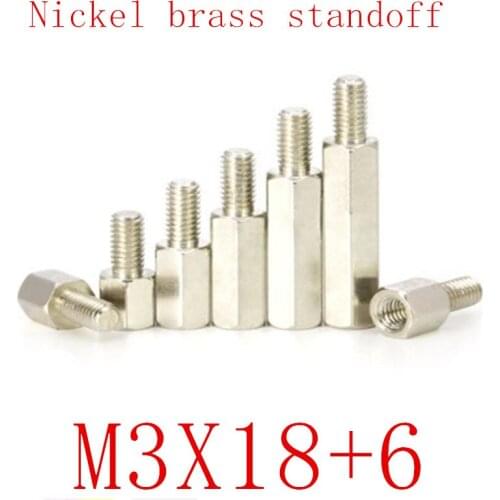100PCS m3x18+6 Male to Female nickel Brass Standoff Spacer M3 Hexagonal Stud Spacer Pillars