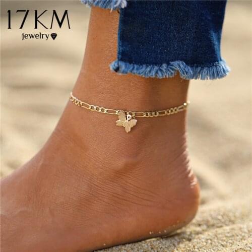 17KM Simple Gold Butterfly Chain Anklets For Women Vintage Summer Beach Anklet Beads Ankle Bracelet Foot Gifts Jewelry