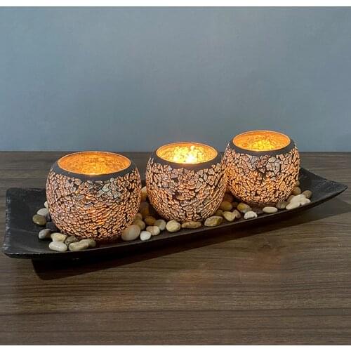 3pcs Art Candle Cups Wooden Tray Holders Candelabra Wedding Centerpieces