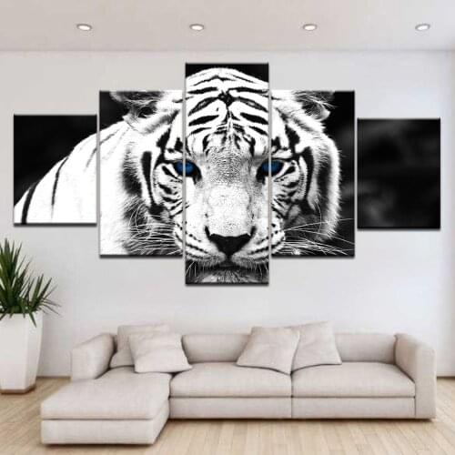 Blue Eyed White Tiger White Tiger Eyes 5 Panel HD Print modern art painting wall posters Canvas For home living room decoration